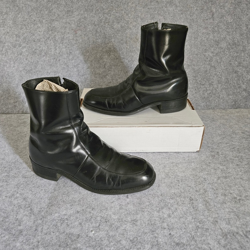 Good Year Vintage Black Leather Side Zip Ankle Boots Mens 9.5 M Made in USA